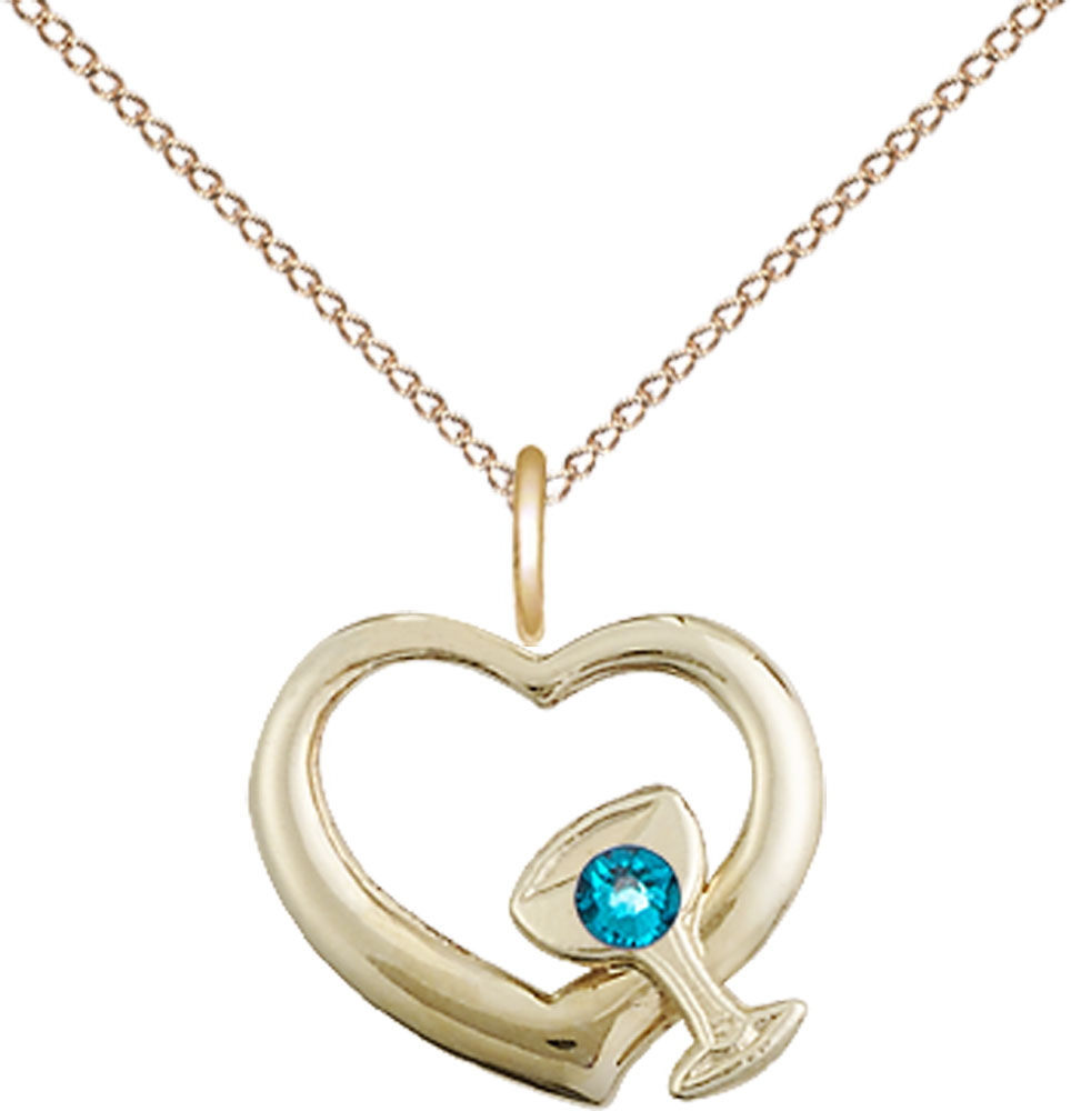 14kt Gold Filled Heart / Chalice Pendant with a 3mm Zircon Swarovski stone on a 18 inch Gold Filled Light Curb chain