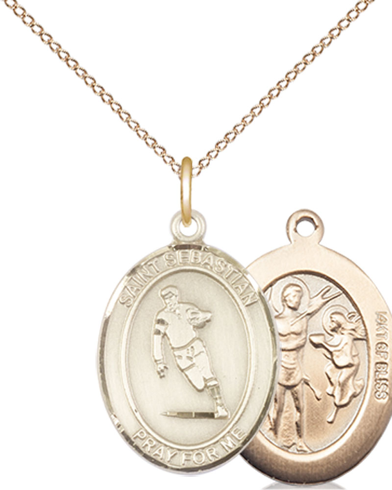 14kt Gold Filled Saint Sebastian Rugby Pendant on a 18 inch Gold Filled Light Curb chain