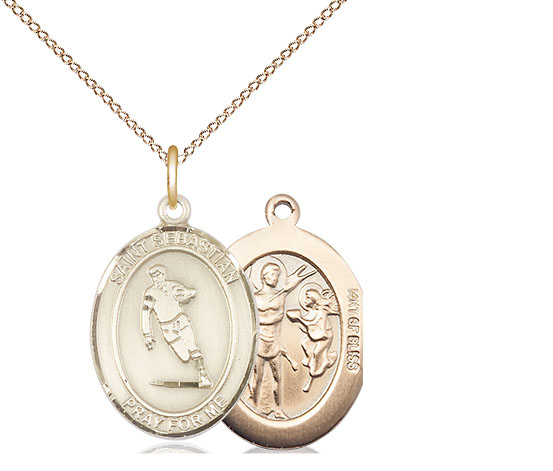 14kt Gold Filled Saint Sebastian Rugby Pendant on a 18 inch Gold Filled Light Curb chain