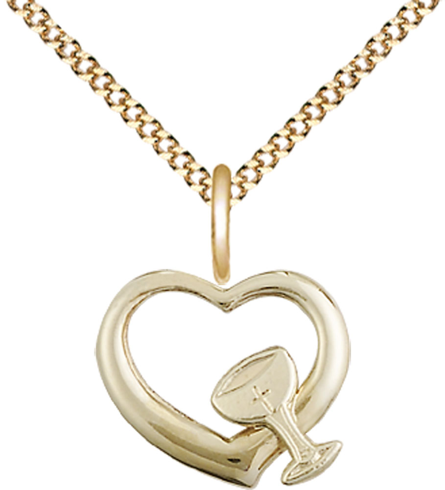 14kt Gold Filled Heart / Chalice Pendant on a 18 inch Gold Plate Light Curb chain