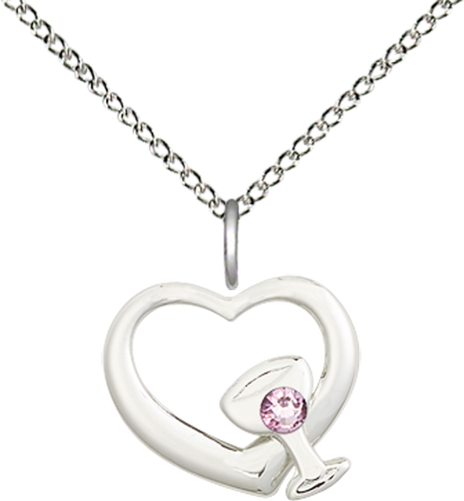 Sterling Silver Heart / Chalice Pendant with a 3mm Light Amethyst Swarovski stone on a 18 inch Sterling Silver Light Curb chain