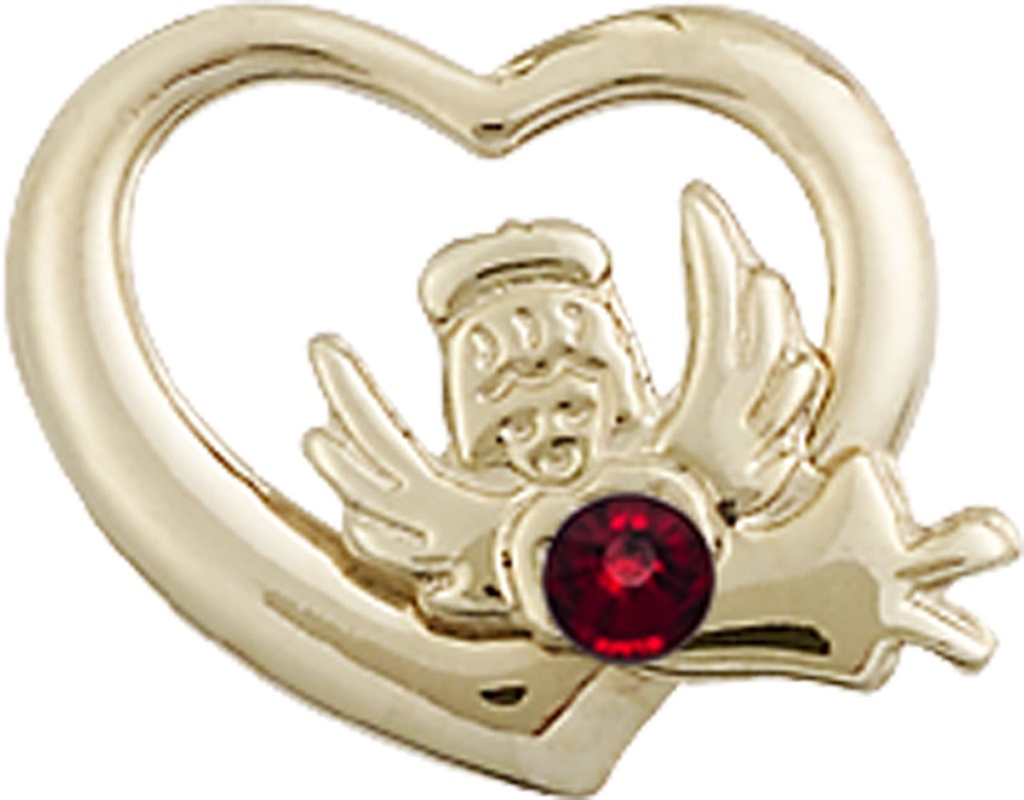 14kt Gold Filled Heart / Guardian Angel Medal with a 3mm Garnet Swarovski stone