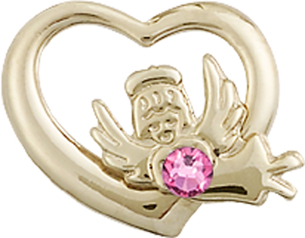 14kt Gold Filled Heart / Guardian Angel Medal with a 3mm Rose Swarovski stone