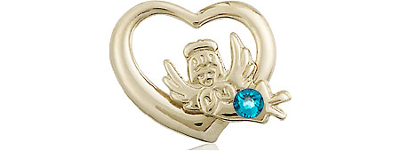 14kt Gold Filled Heart / Guardian Angel Medal with a 3mm Zircon Swarovski stone