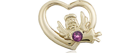 14kt Gold Filled Heart / Guardian Angel Medal with a 3mm Peridot Swarovski stone