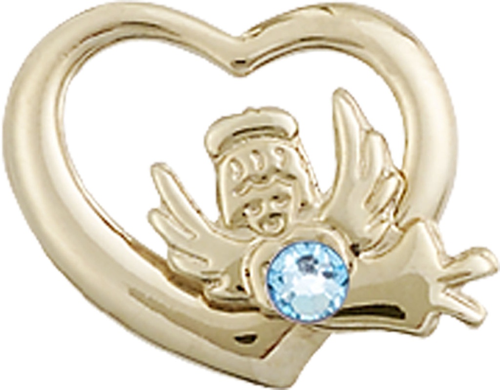14kt Gold Filled Heart / Guardian Angel Medal with a 3mm Aqua Swarovski stone