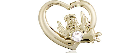 14kt Gold Filled Heart / Guardian Angel Medal with a 3mm Crystal Swarovski stone