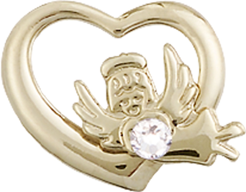 14kt Gold Filled Heart / Guardian Angel Medal with a 3mm Crystal Swarovski stone