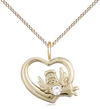 14kt Gold Filled Heart / Guardian Angel Pendant with a 3mm Crystal Swarovski stone on a 18 inch Gold Filled Light Curb chain