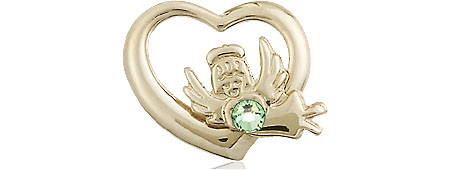14kt Gold Filled Heart / Guardian Angel Medal with a 3mm Peridot Swarovski stone