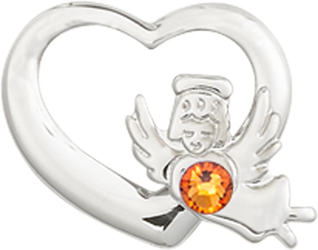 Sterling Silver Heart / Guardian Angel Medal with a 3mm Topaz Swarovski stone