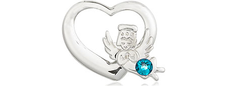 Sterling Silver Heart / Guardian Angel Medal with a 3mm Zircon Swarovski stone