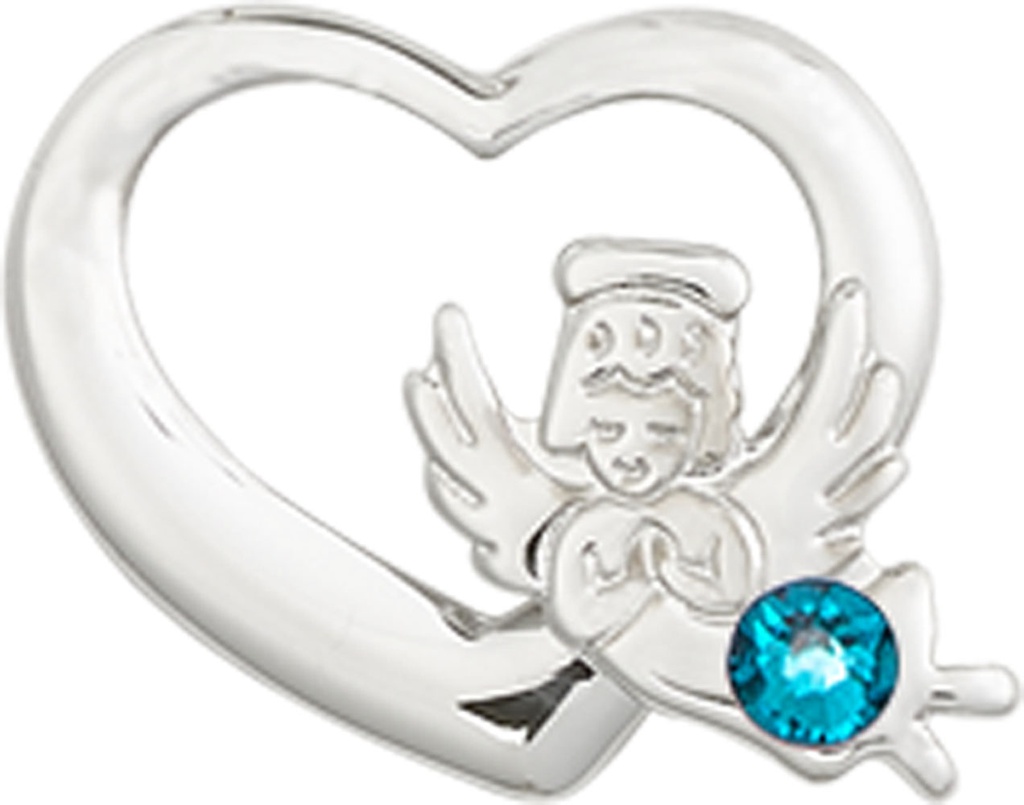 Sterling Silver Heart / Guardian Angel Medal with a 3mm Zircon Swarovski stone