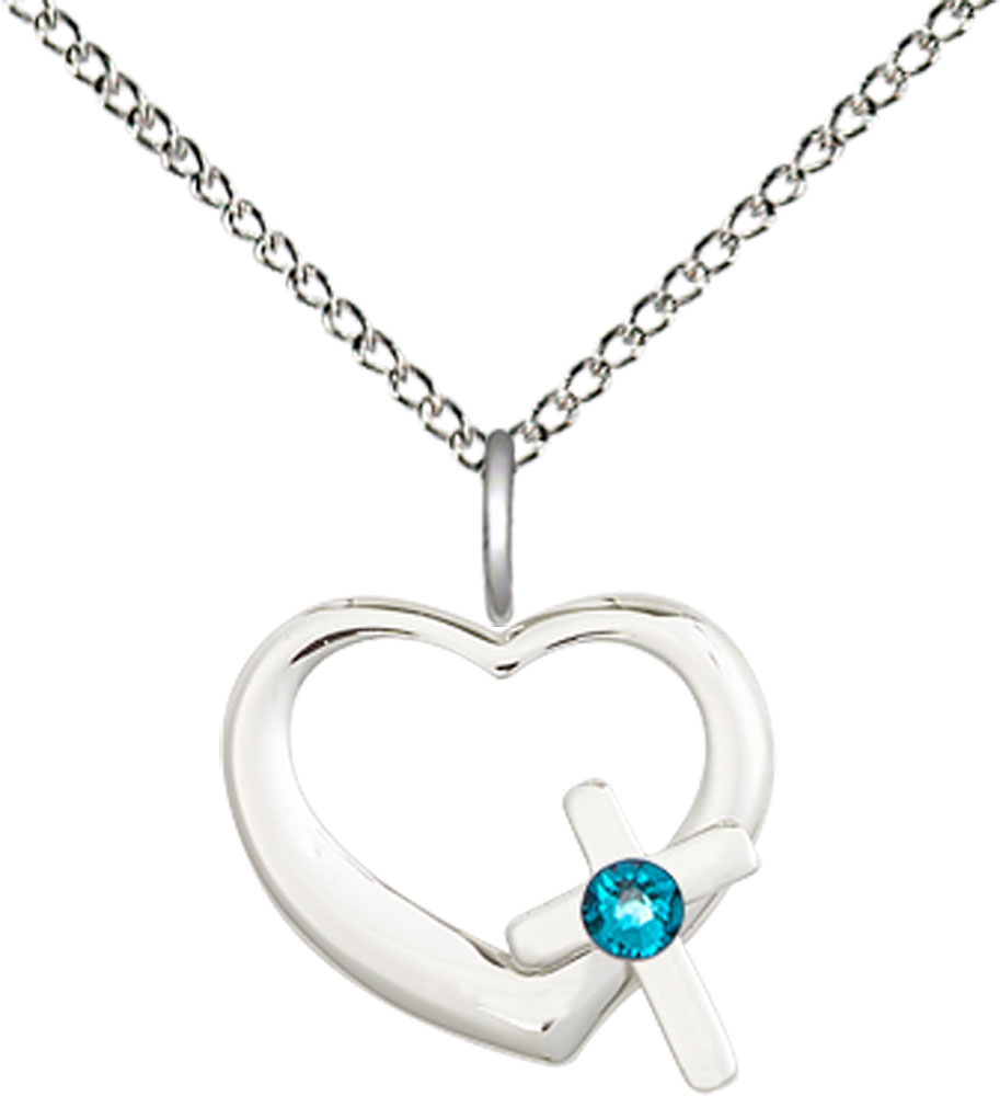 Sterling Silver Heart / Cross Pendant with a 3mm Zircon Swarovski stone on a 18 inch Sterling Silver Light Curb chain