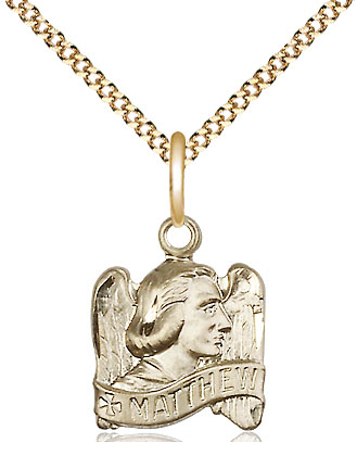 14kt Gold Filled Saint Matthew Pendant on a 18 inch Gold Plate Light Curb chain