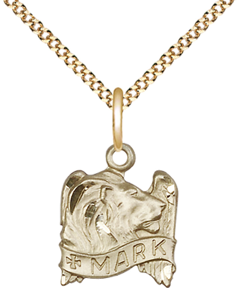 14kt Gold Filled Saint Mark the Evangelist Pendant on a 18 inch Gold Plate Light Curb chain