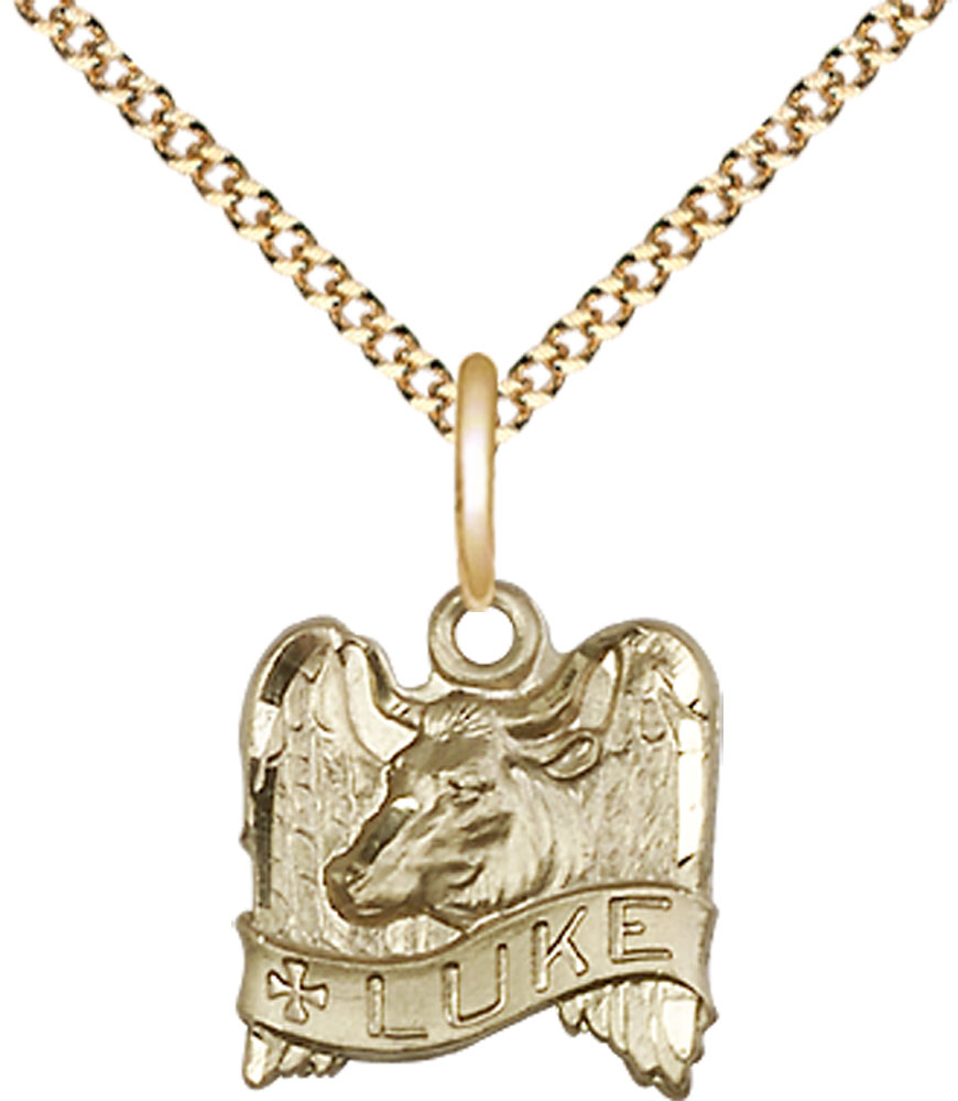 14kt Gold Filled Saint Luke Pendant on a 18 inch Gold Plate Light Curb chain