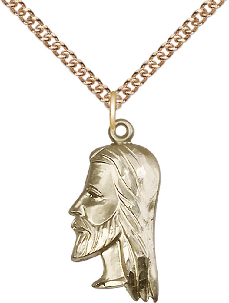 14kt Gold Filled Christ Head Pendant on a 24 inch Gold Filled Heavy Curb chain