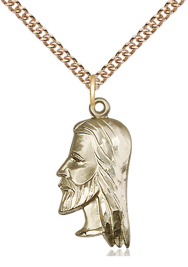 14kt Gold Filled Christ Head Pendant on a 24 inch Gold Filled Heavy Curb chain