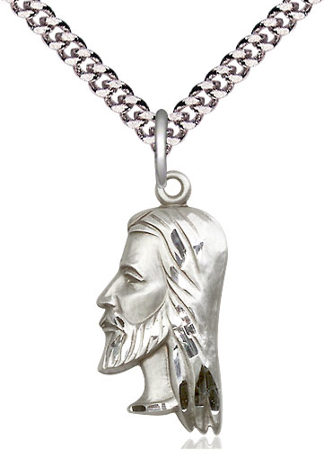 Sterling Silver Christ Head Pendant on a 24 inch Light Rhodium Heavy Curb chain