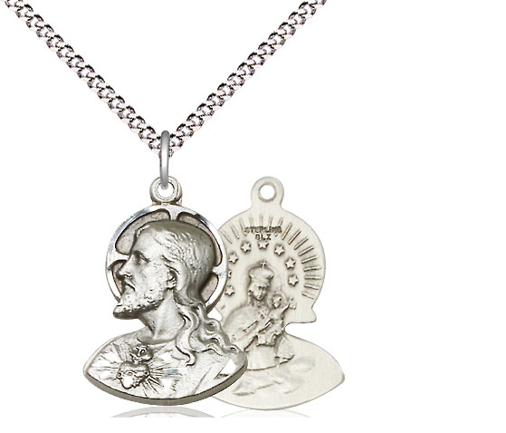 Sterling Silver Head of Christ Pendant on a 18 inch Light Rhodium Light Curb chain