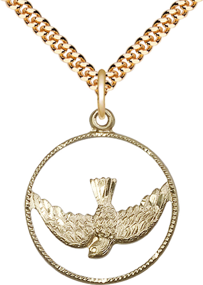 14kt Gold Filled Holy Spirit Pendant on a 24 inch Gold Plate Heavy Curb chain