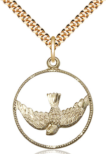 14kt Gold Filled Holy Spirit Pendant on a 24 inch Gold Plate Heavy Curb chain