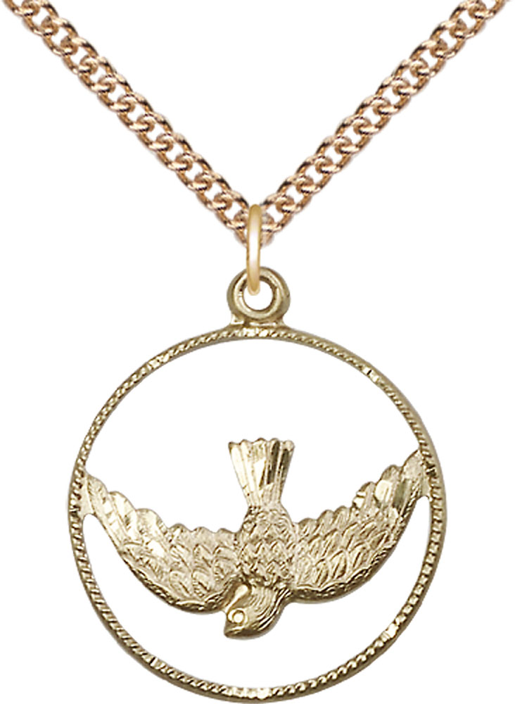 14kt Gold Filled Holy Spirit Pendant on a 24 inch Gold Filled Heavy Curb chain