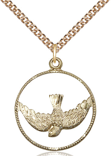 14kt Gold Filled Holy Spirit Pendant on a 24 inch Gold Filled Heavy Curb chain