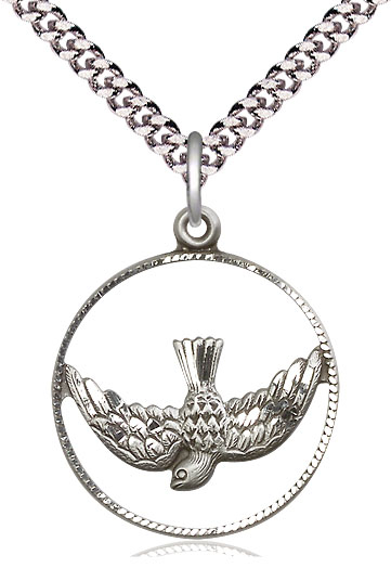 Sterling Silver Holy Spirit Pendant on a 24 inch Light Rhodium Heavy Curb chain