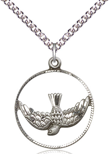 Sterling Silver Holy Spirit Pendant on a 24 inch Sterling Silver Heavy Curb chain