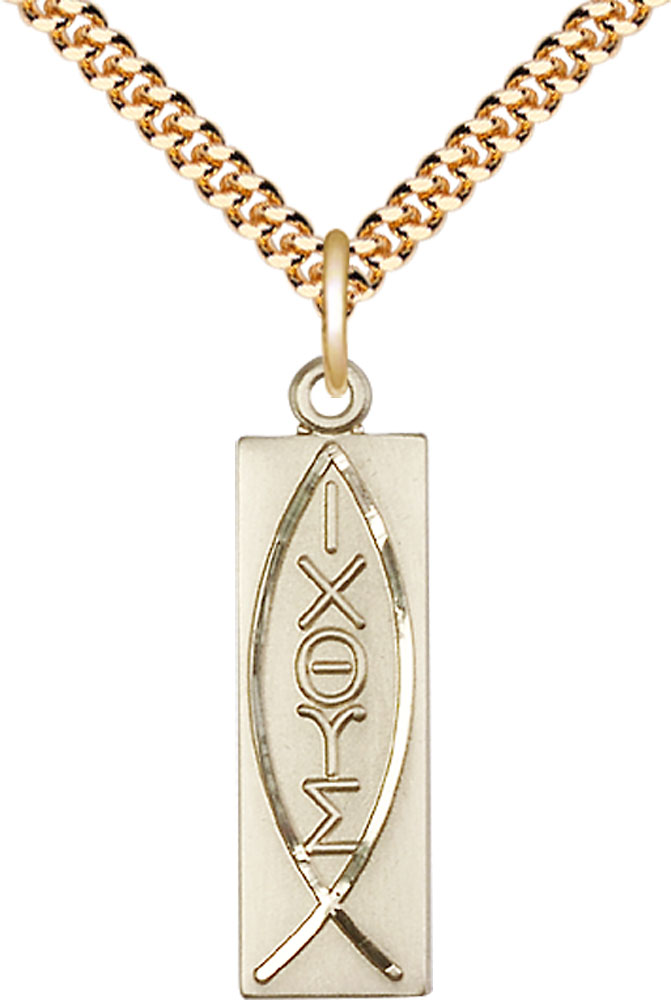 14kt Gold Filled Fish Pendant on a 24 inch Gold Plate Heavy Curb chain