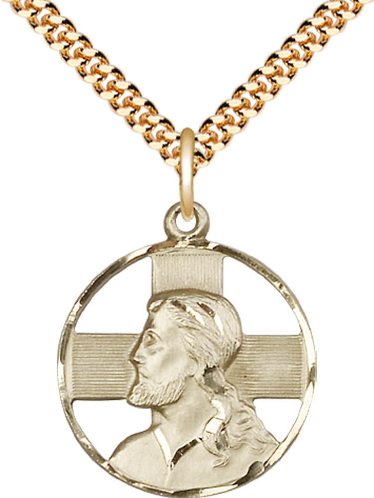 14kt Gold Filled Head of Christ Pendant on a 24 inch Gold Plate Heavy Curb chain