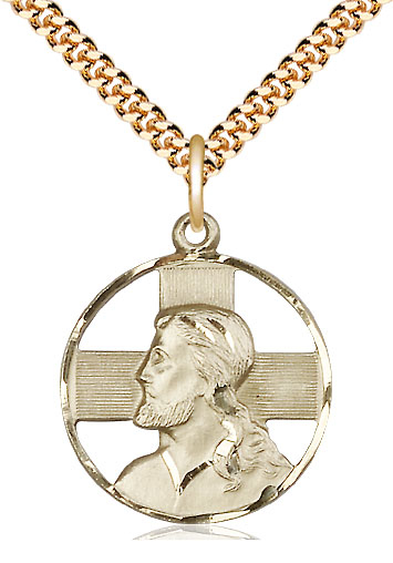 14kt Gold Filled Head of Christ Pendant on a 24 inch Gold Plate Heavy Curb chain