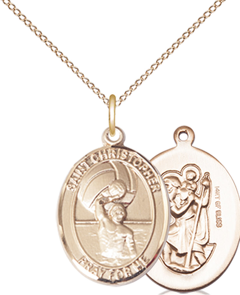 14kt Gold Filled Saint Christopher Water Polo-Men Pendant on a 18 inch Gold Filled Light Curb chain
