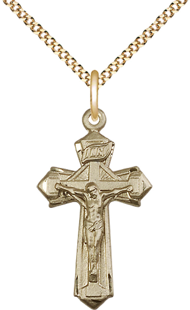 14kt Gold Filled Crucifix Pendant on a 18 inch Gold Plate Light Curb chain