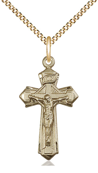 14kt Gold Filled Crucifix Pendant on a 18 inch Gold Plate Light Curb chain