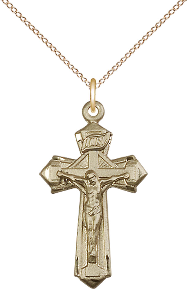 14kt Gold Filled Crucifix Pendant on a 18 inch Gold Filled Light Curb chain