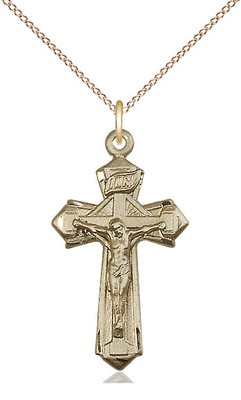 14kt Gold Filled Crucifix Pendant on a 18 inch Gold Filled Light Curb chain