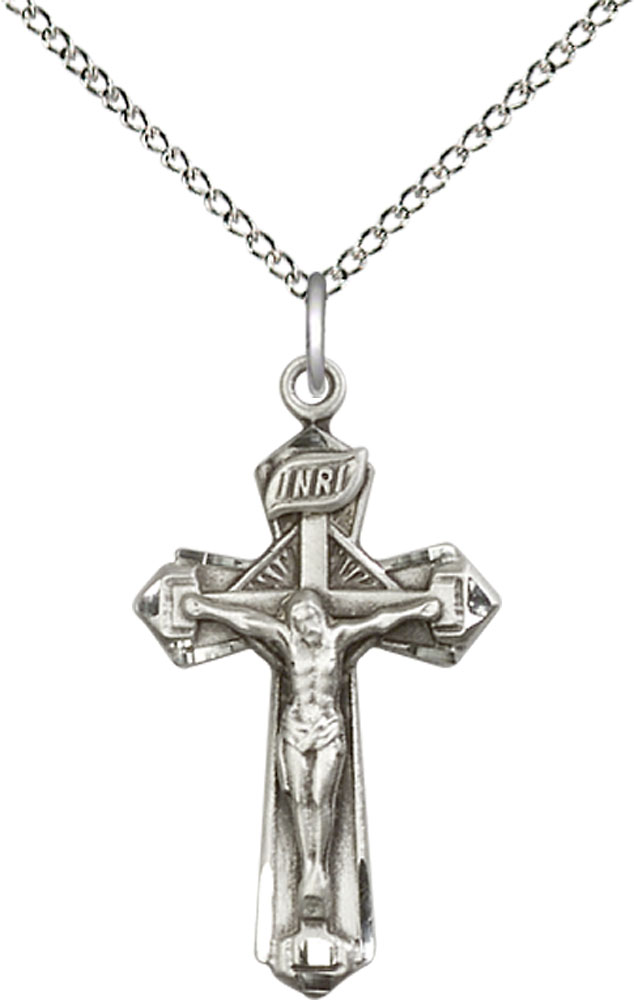 Sterling Silver Crucifix Pendant on a 18 inch Sterling Silver Light Curb chain