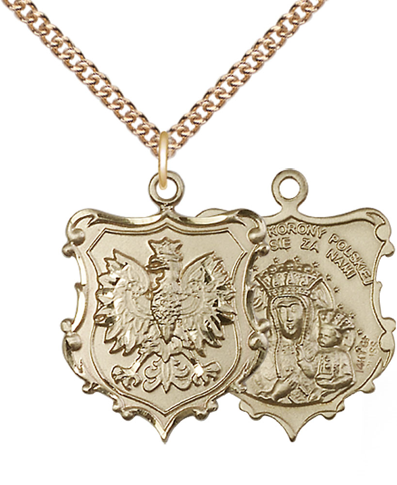14kt Gold Filled Our Lady of Czestochowa Pendant on a 24 inch Gold Filled Heavy Curb chain