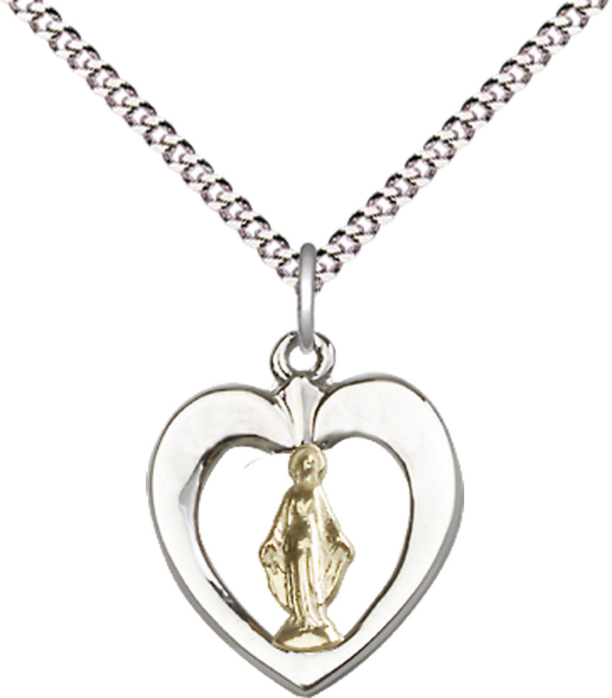 Two-Tone GF/SS Miraculous Pendant on a 18 inch Light Rhodium Light Curb chain