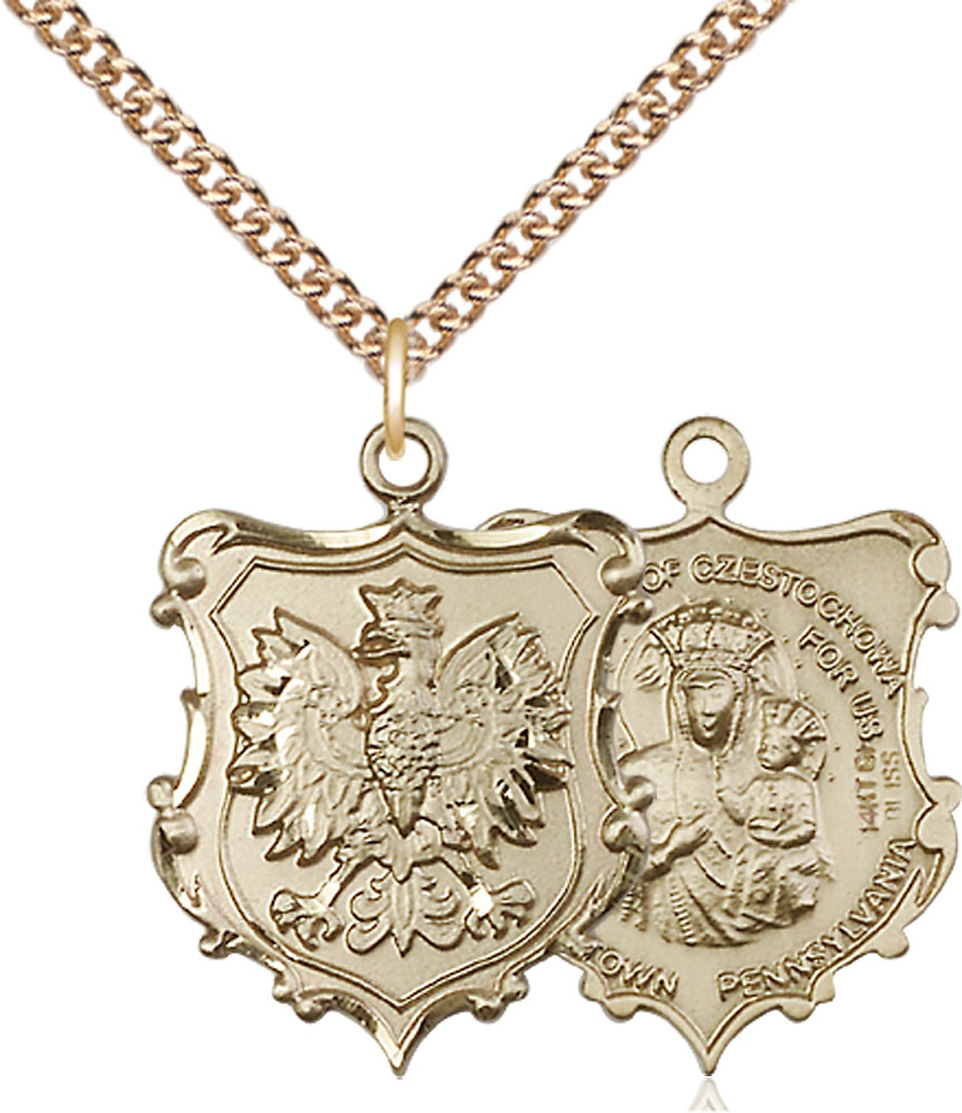 14kt Gold Filled Our Lady of Czestochowa Pendant on a 24 inch Gold Filled Heavy Curb chain