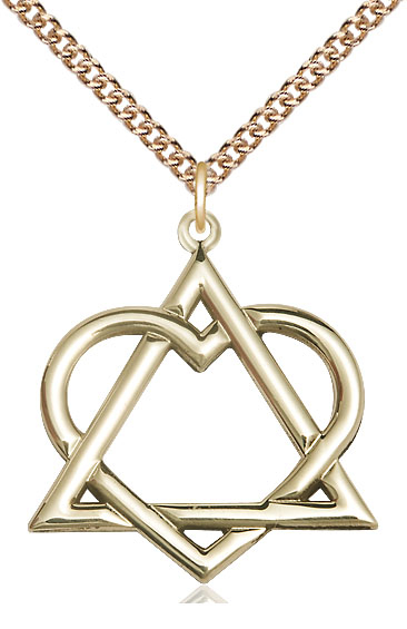 14kt Gold Filled Adoption Heart Pendant on a 24 inch Gold Filled Heavy Curb chain