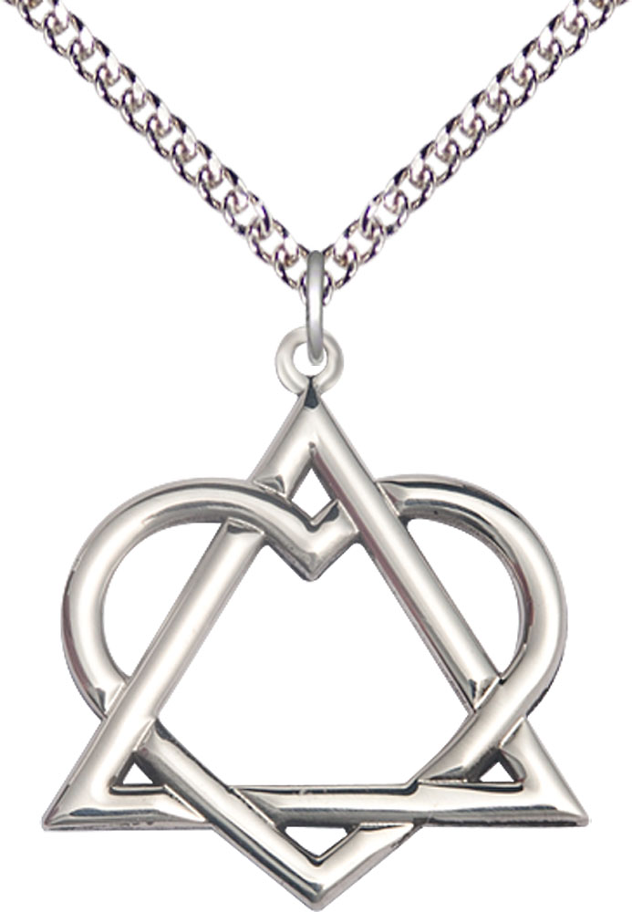 Sterling Silver Adoption Heart Pendant on a 24 inch Sterling Silver Heavy Curb chain