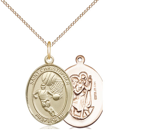 14kt Gold Filled Saint Christopher Basketball Pendant on a 18 inch Gold Filled Light Curb chain