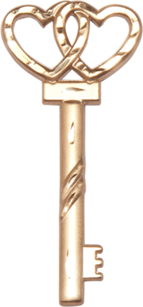 14kt Gold Key w/Double Hearts Medal