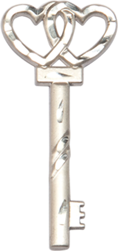 Sterling Silver Key w/Double Hearts Medal