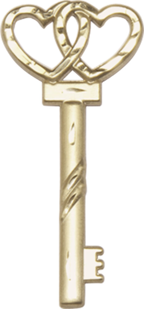 14kt Gold Filled Small Key w/Double Heart Medal