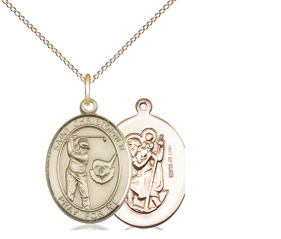 14kt Gold Filled Saint Christopher Golf Pendant on a 18 inch Gold Filled Light Curb chain